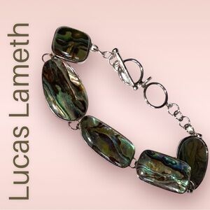 VINTAGE Lucas Lameth Abalone Shell Clasp Bracelet Blue Green sterling silver